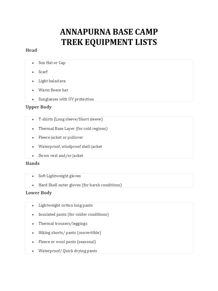 Essential Gear for Annapurna Trek | PDF