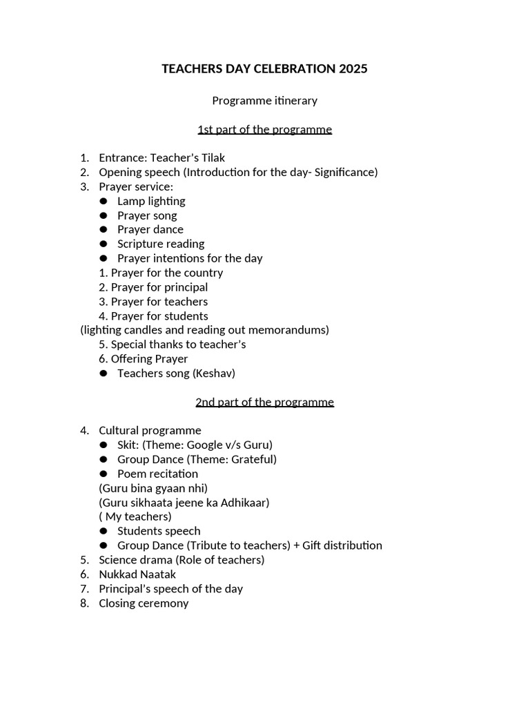 Teachers Day Celebration Program 2025 | PDF