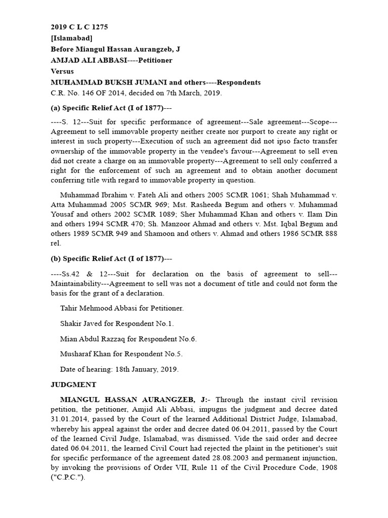 Specific Performance Suit Ruling Summary | PDF | Lawsuit | Judgment (Law)