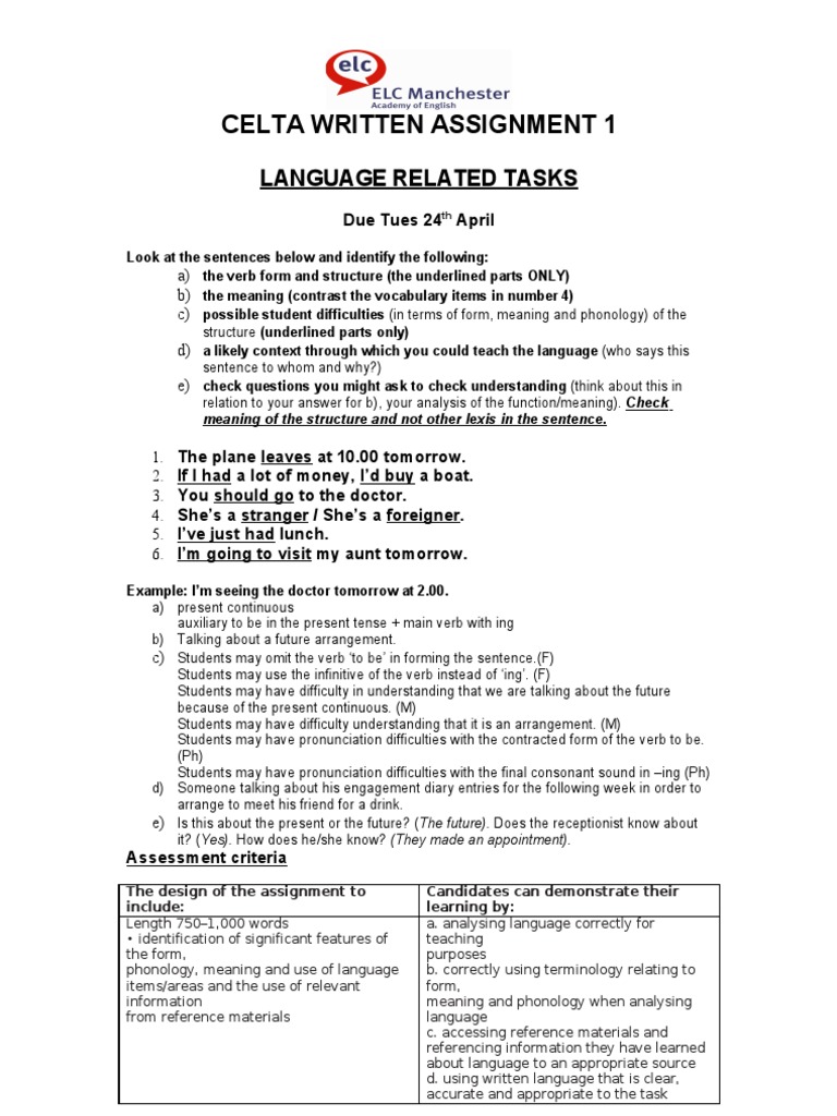Celta language analysis assignment answers picture