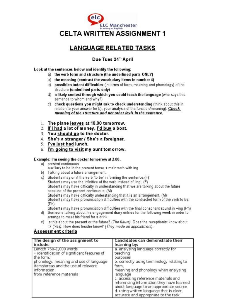 celta assignment 1 language related task