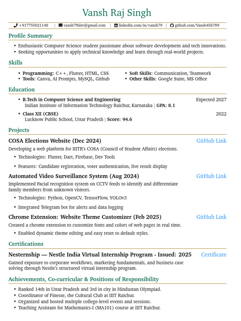 Computer Science Student Profile & Projects | PDF