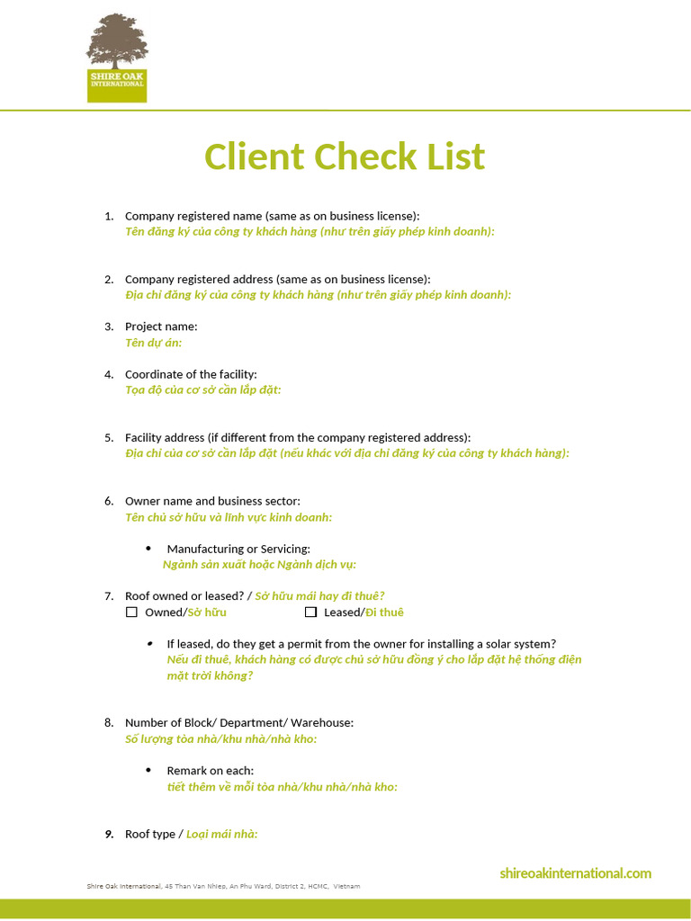 Template - Client Checklist - Customer - Rental | PDF