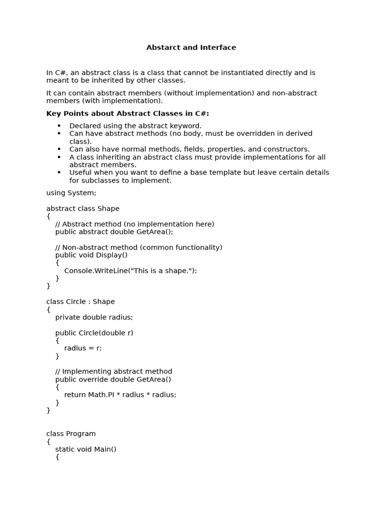 Understanding Abstract Classes in C# | PDF | Class (Computer ...