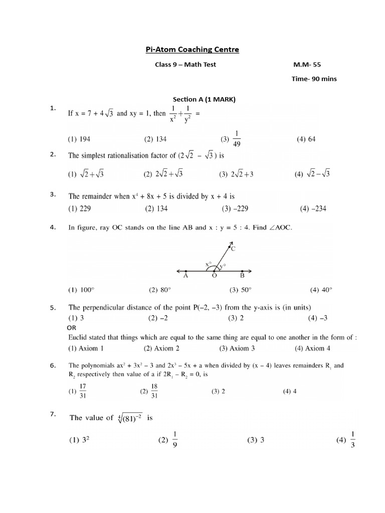Math Test - Half Yearly | PDF