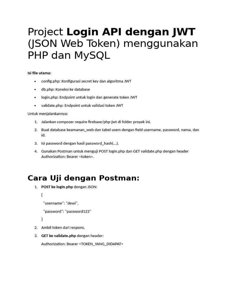 Login API JWT PHP & MySQL Guide | PDF
