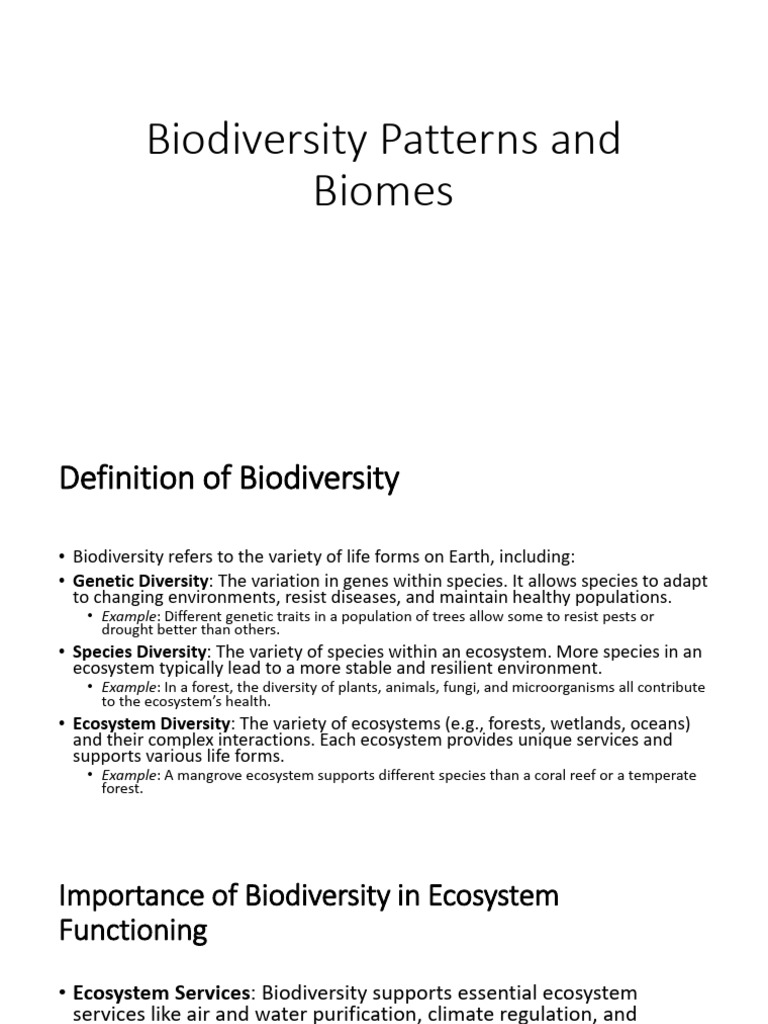 Biodiversity Patterns and Biomes L 6 | PDF | Ecosystem | Biodiversity