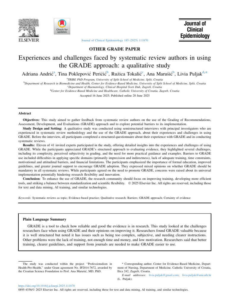 GRADE Approach Challenges in Systematic Reviews | PDF | Systematic ...