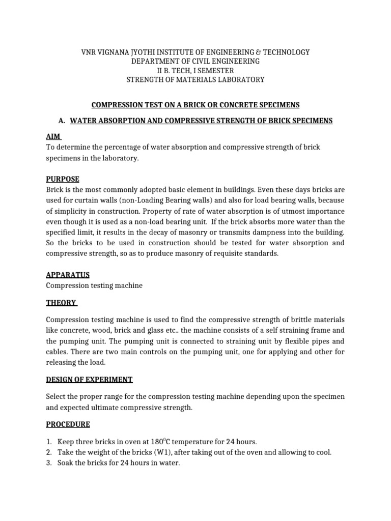 Brick and Concrete Compressive Strength Test | PDF | Concrete | Brick