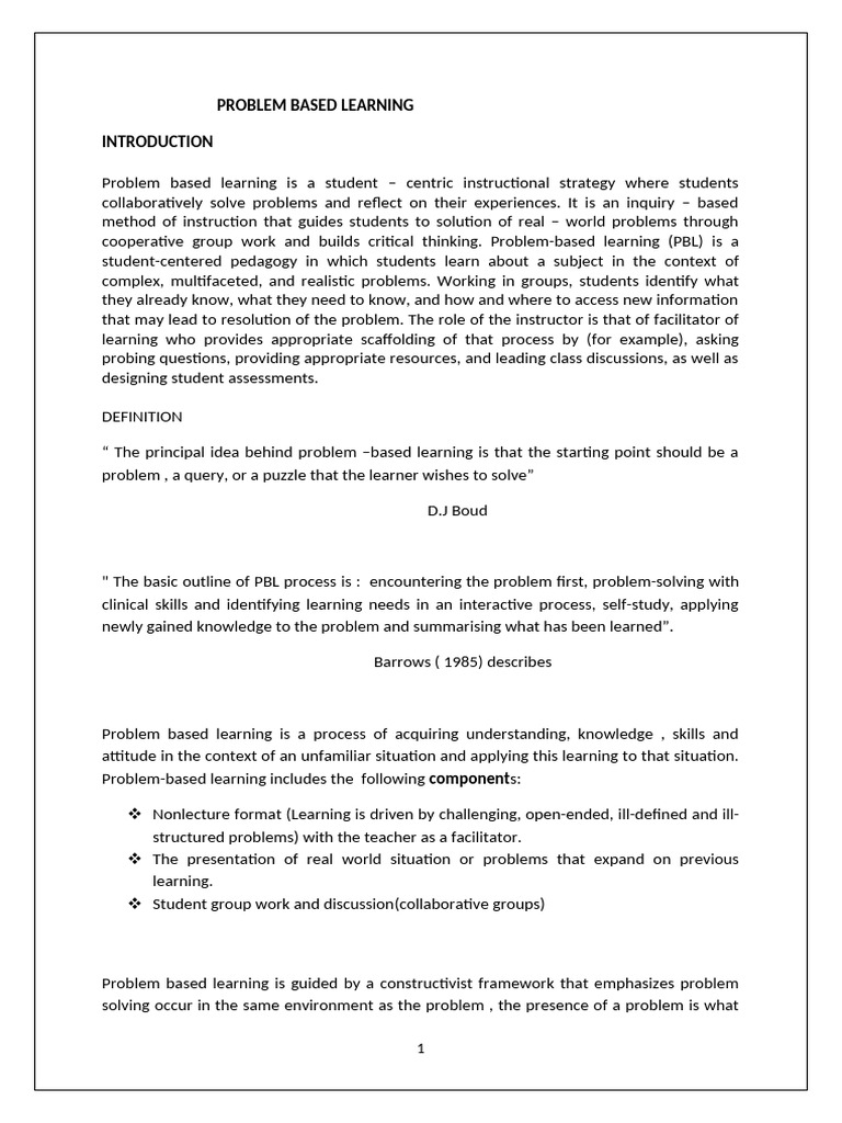 Problem-Based Learning Overview | PDF | Learning | Cognitive Psychology