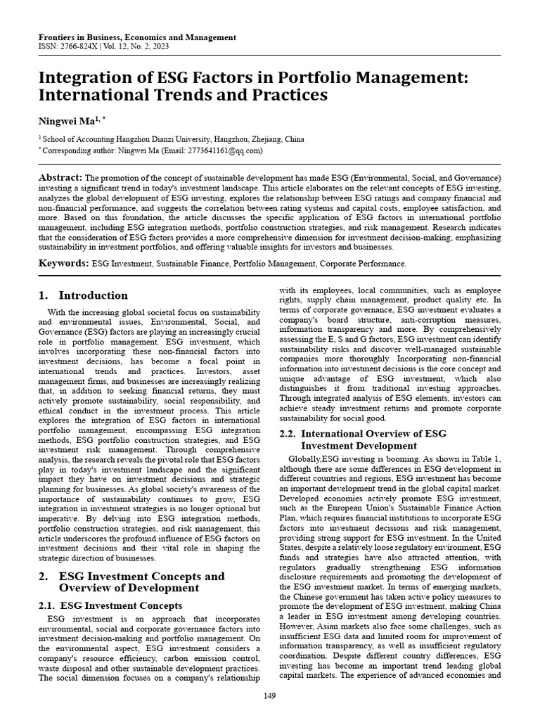 ESG Integration in Global Portfolio Management | PDF | Investing | Risk
