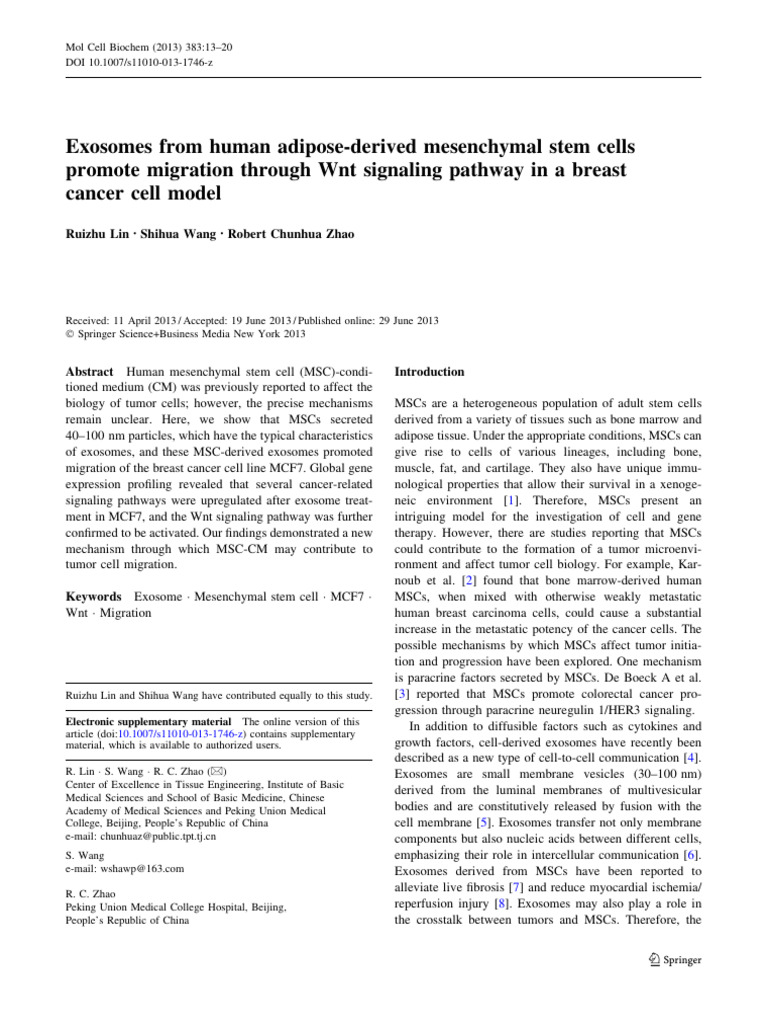 Exosomes From Human Adipose-Derived Mesenchymal Stem Cells Lin Zhao ...