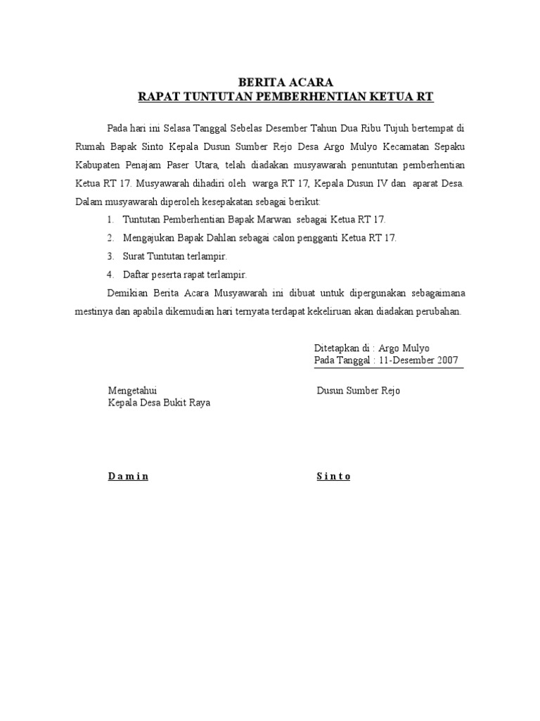 Tuntutan Pemberhentian Rt