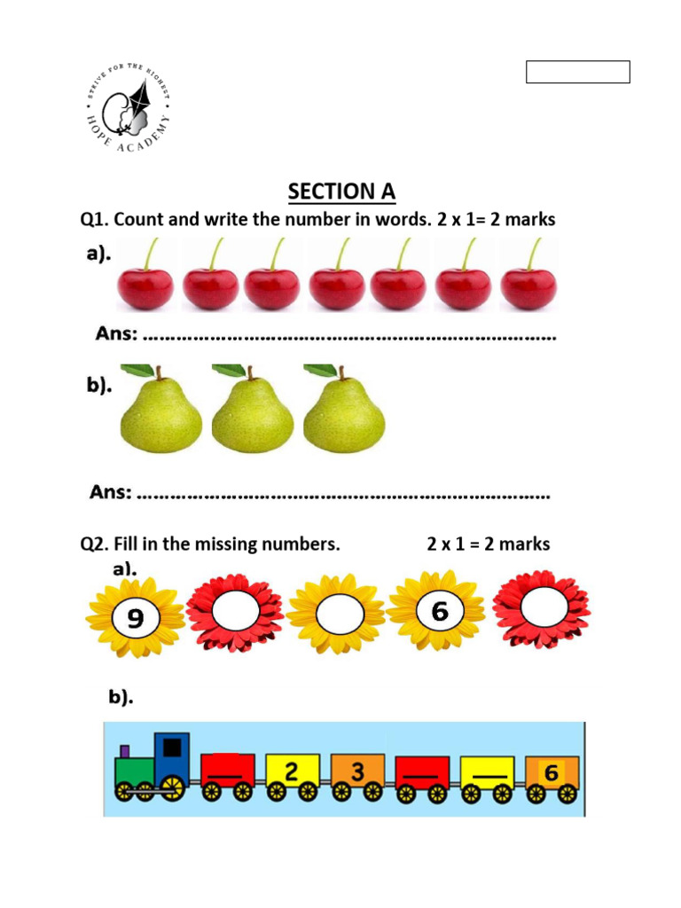 Grade 1 Math Test Questions | PDF