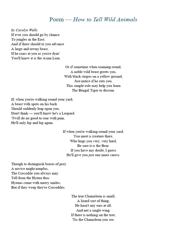 Identifying Wild Animals Humorously | PDF | Lion | Poetry