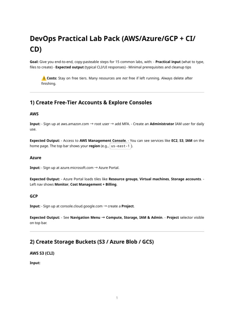 DevOps Labs: AWS, Azure, GCP Guide | PDF | Software Engineering ...