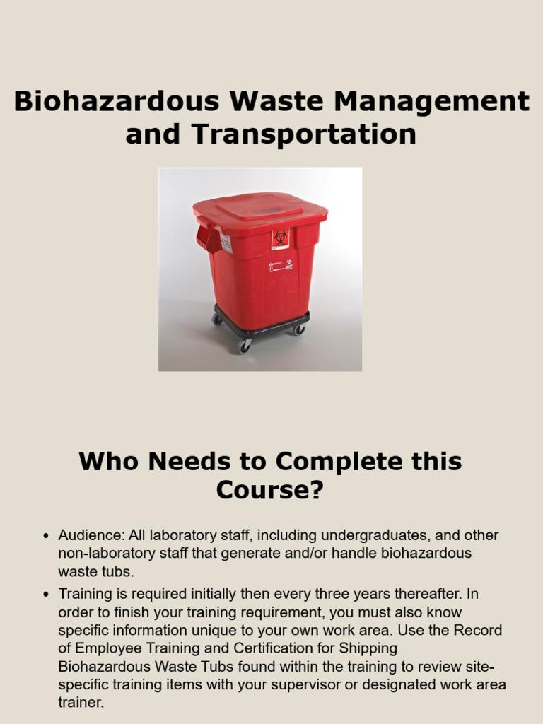 Biohazardous Waste W 524 HZ Course | PDF | Waste | Dangerous Goods