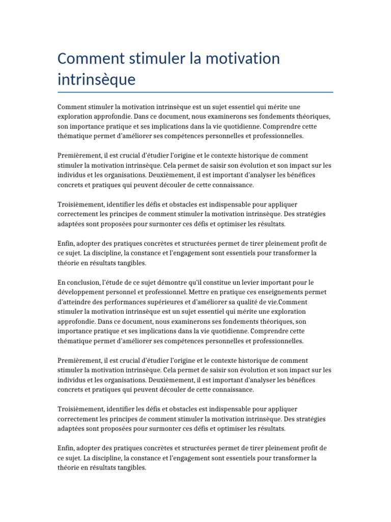 Stimuler la motivation intrinsèque efficacement | PDF | Motivant ...