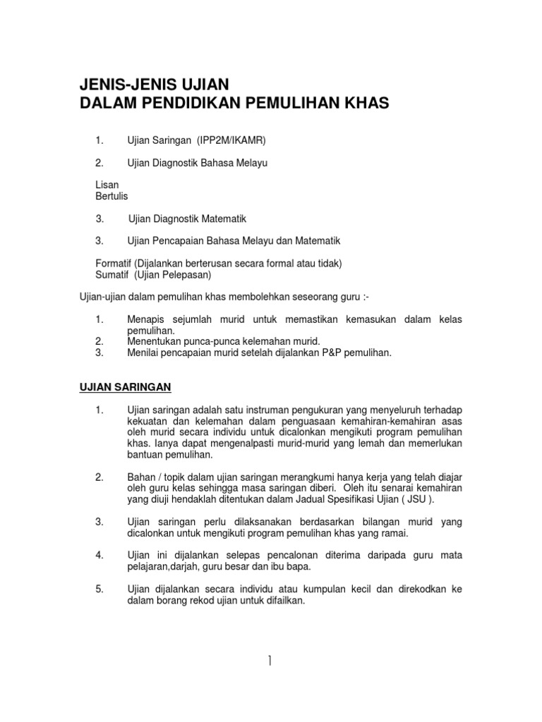 Jenis Jenisujiandalampemulihan