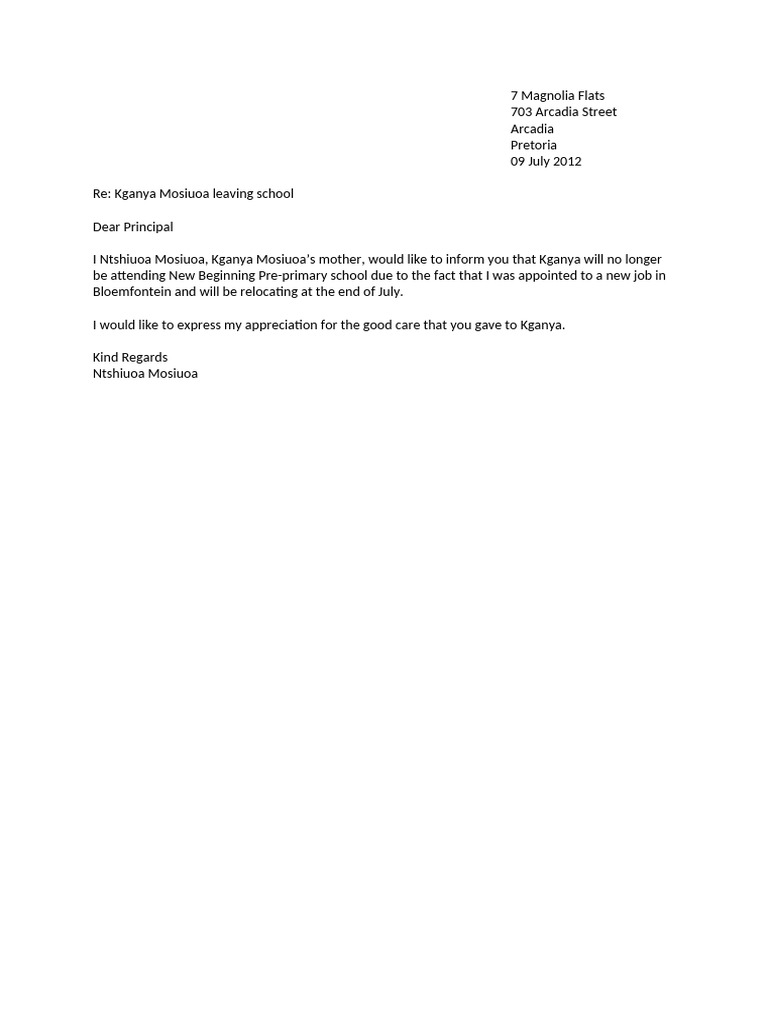 Creche Letter | PDF