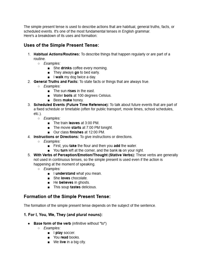 The Simple Present Tense of Verbs | PDF | Verb | Plural