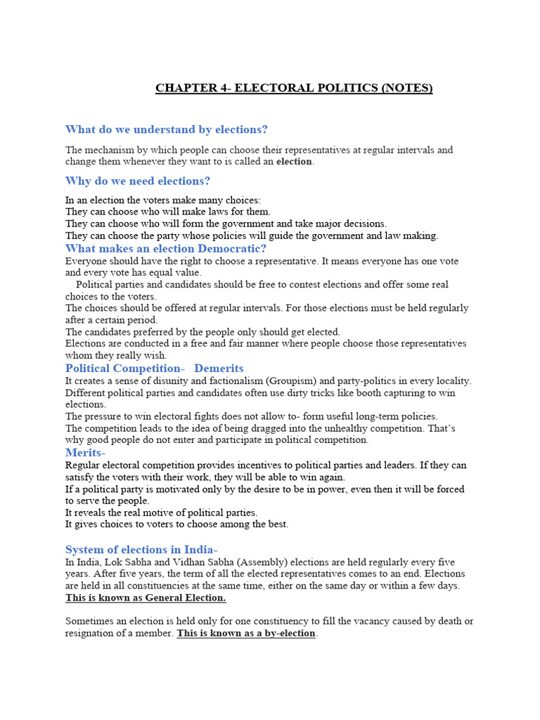 Electoral Politics Notes 1233 | PDF | Electoral District | Elections