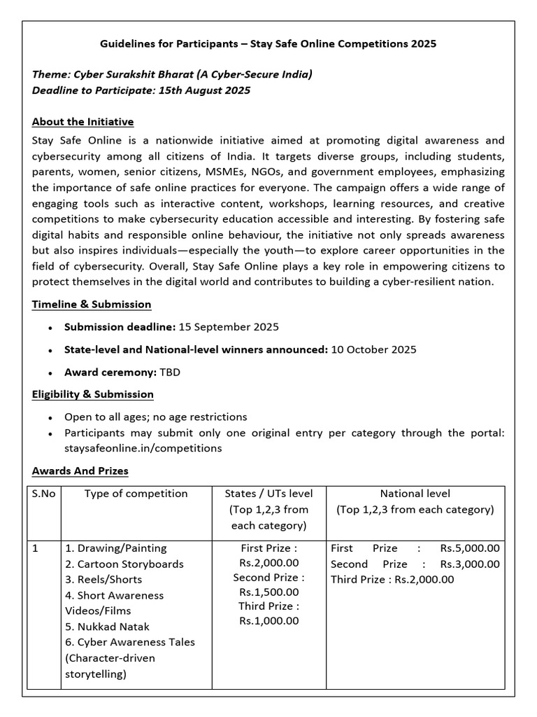 Stay Safe Online Competition 2025 Guidelines | PDF | Plagiarism