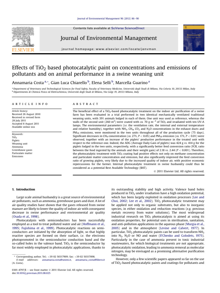TiO2 Photocatalytic Paint in Swine Units | PDF | Pollution ...