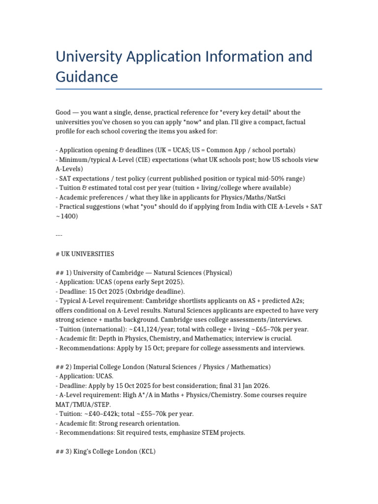 University Application Guide for STEM Fields | PDF | Educational Stages