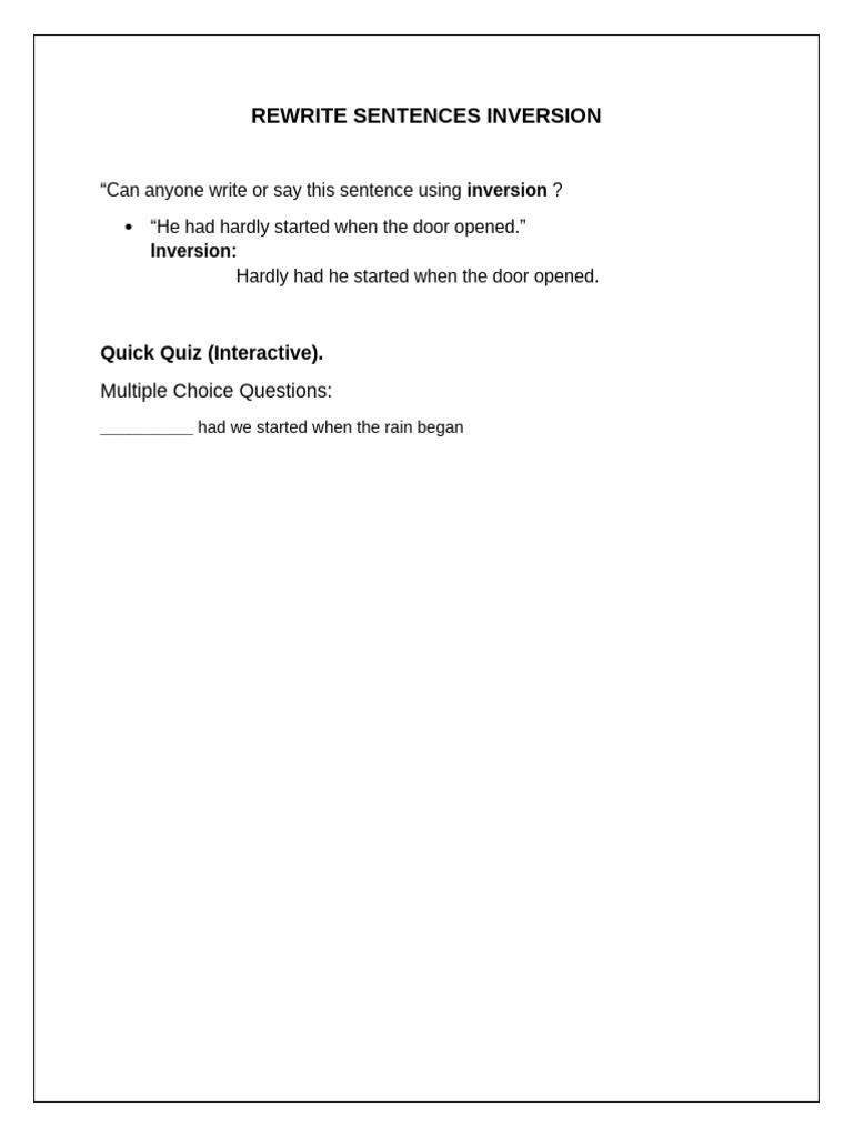 Inversion Sentence Structure Guide | PDF
