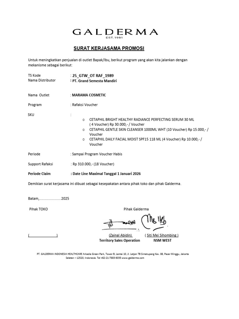 Kerjasama Promosi Outlet Marama Cosmetic | PDF