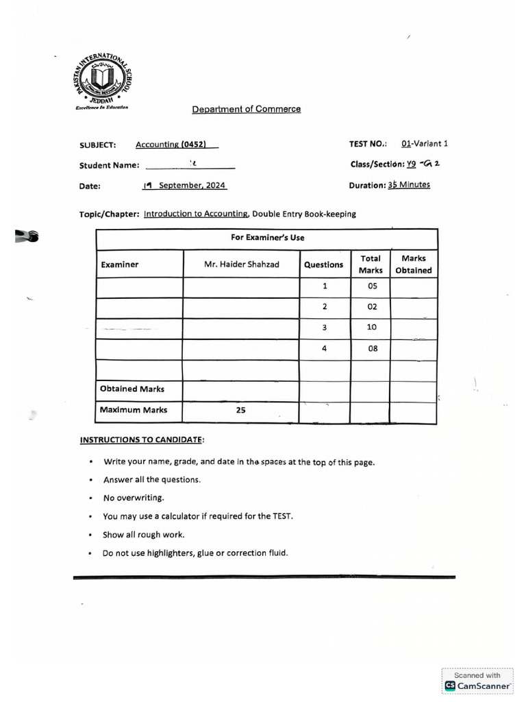 Y9 Accounting Test 1 Unsolved | PDF
