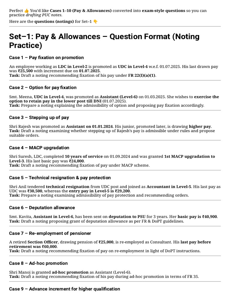 Pay & Allowances Exam Questions Set 1 | PDF