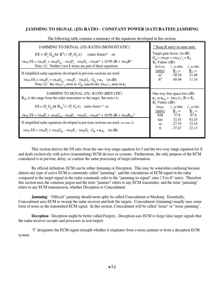 Jamming to Signal Ratio in Radar Systems | PDF | Radar | Microwave ...