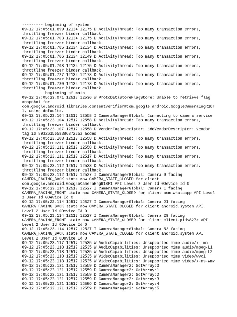 Transaction Errors in Camera Service Logs | PDF | Software Engineering ...