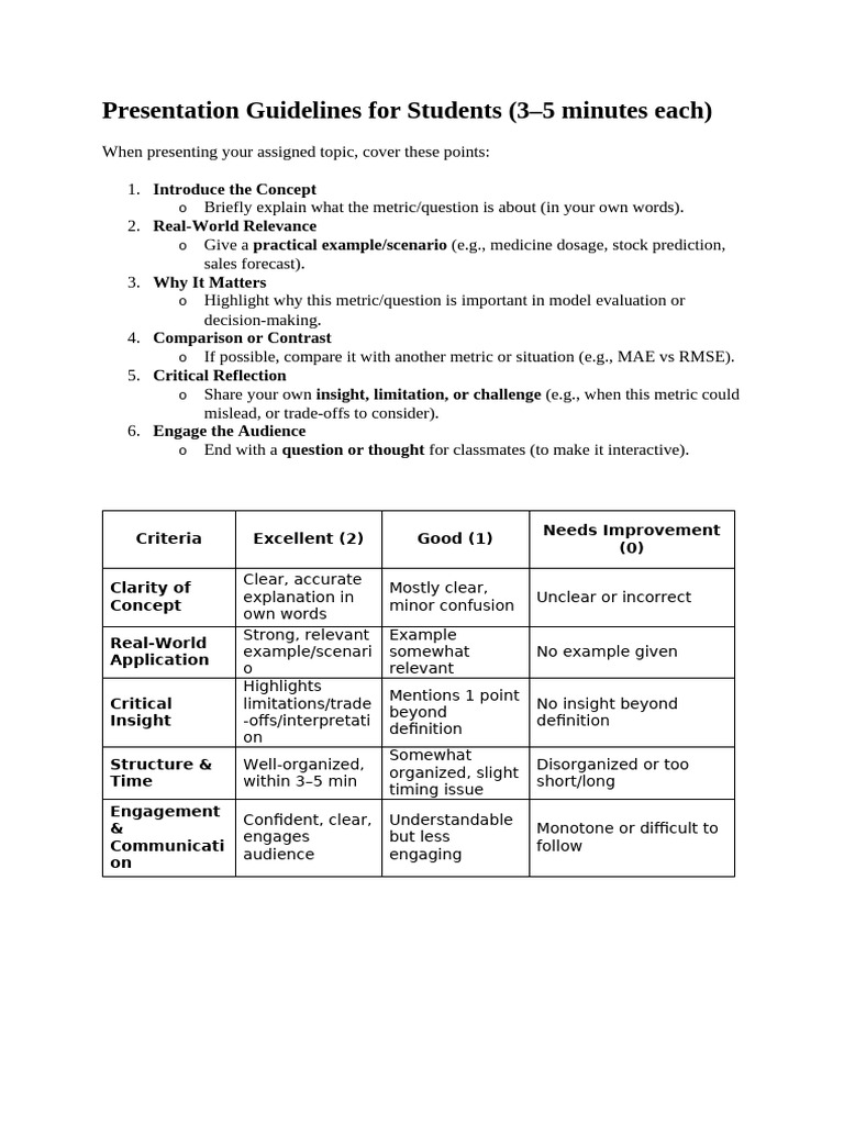 Presentation Guidelines For Students Regression Matrix | PDF