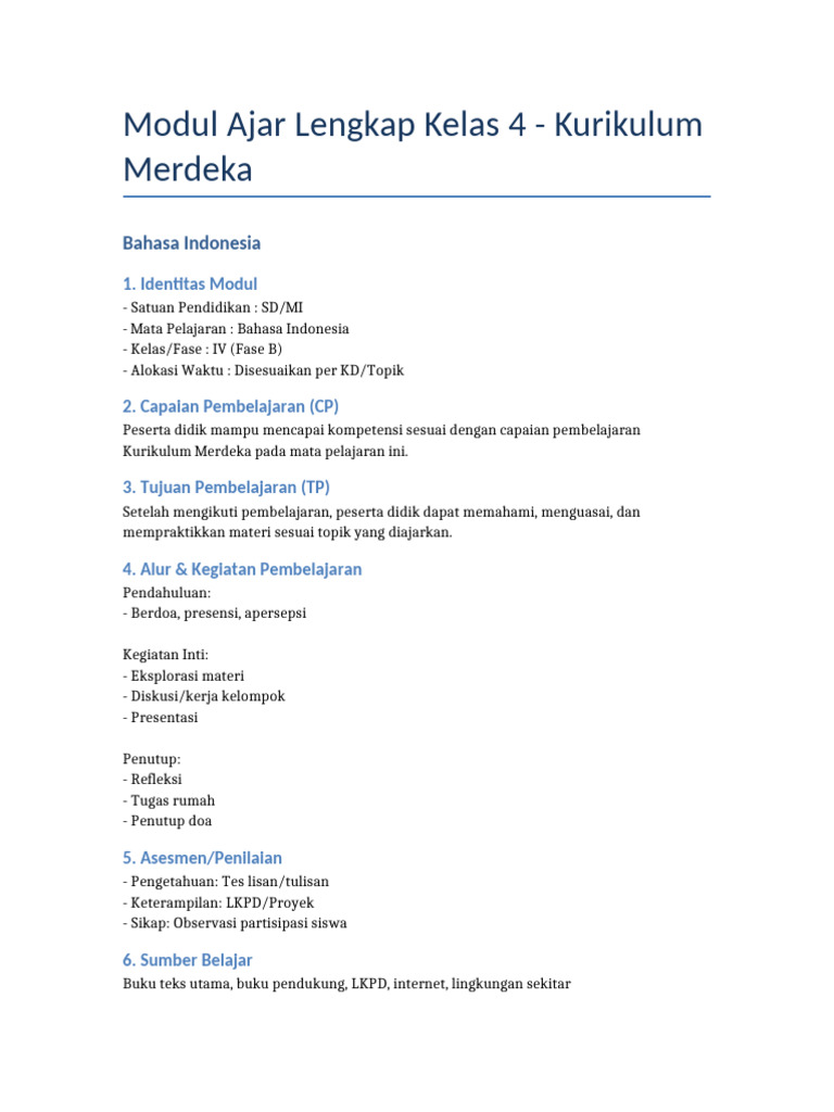 Modul Ajar Kelas 4 Kurikulum Merdeka | PDF