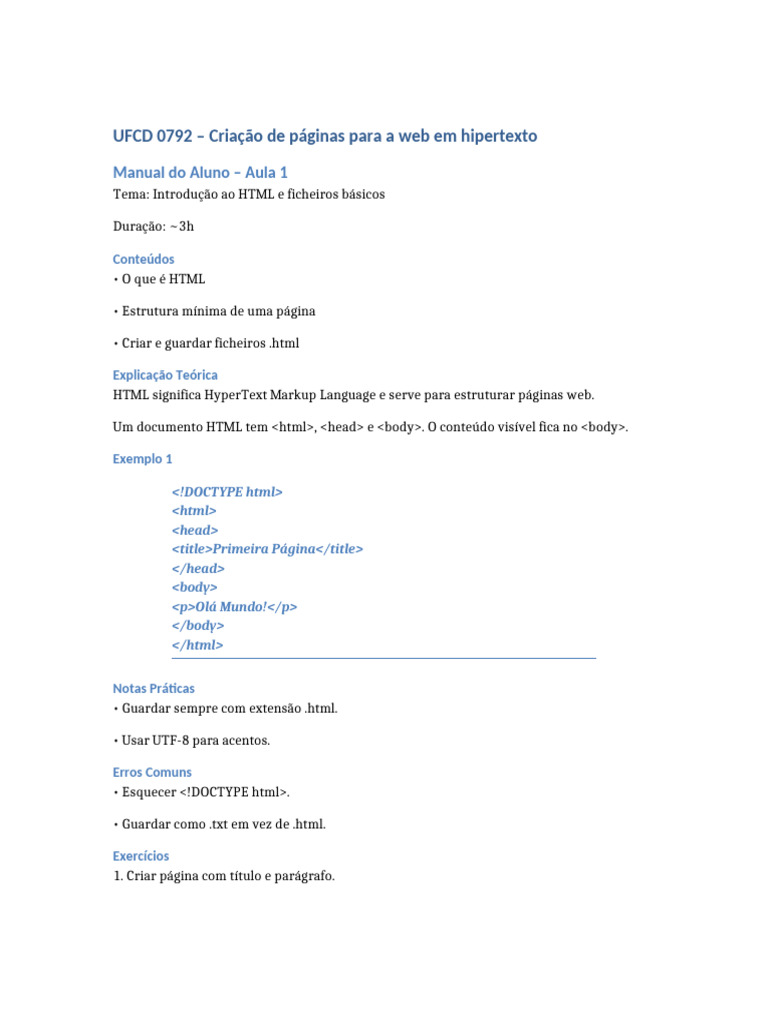 Introdução ao HTML e Criação de Páginas | PDF