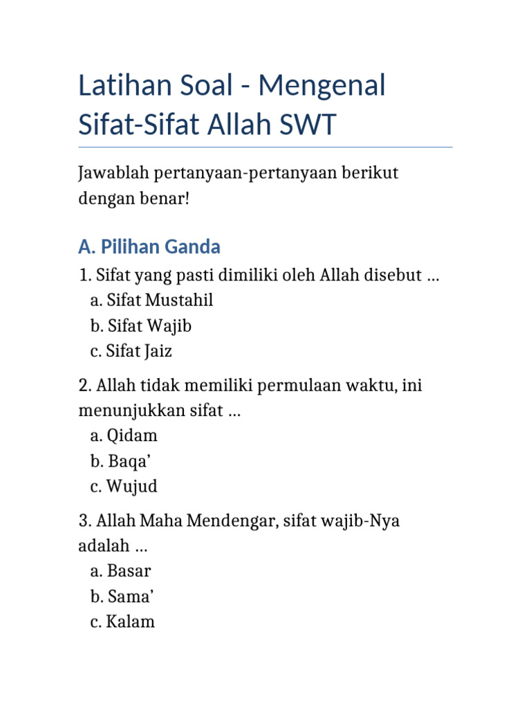 Sifat-Sifat Allah SWT dan Penjelasannya | PDF