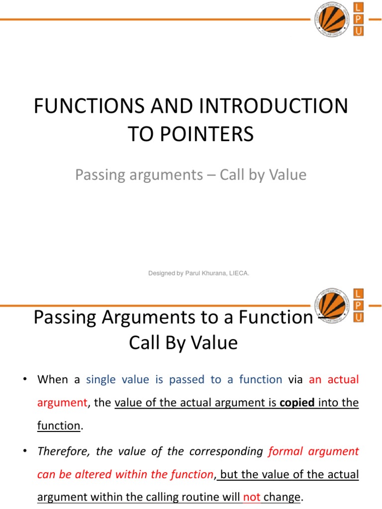 Functions and Introduction To Pointers: Passing Arguments - Call by ...