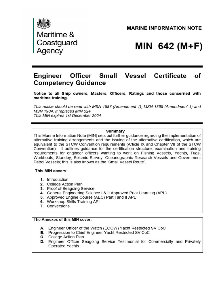 Small Vessel Engineer Certification Guidance | PDF