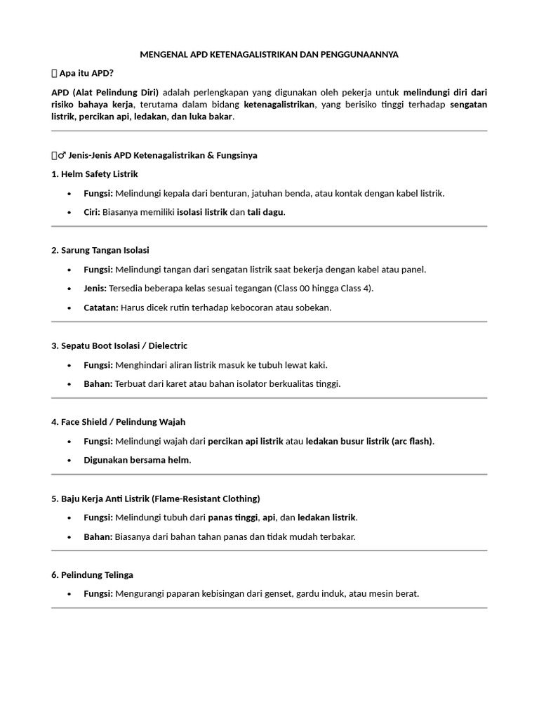 Panduan APD Ketenagalistrikan Lengkap | PDF