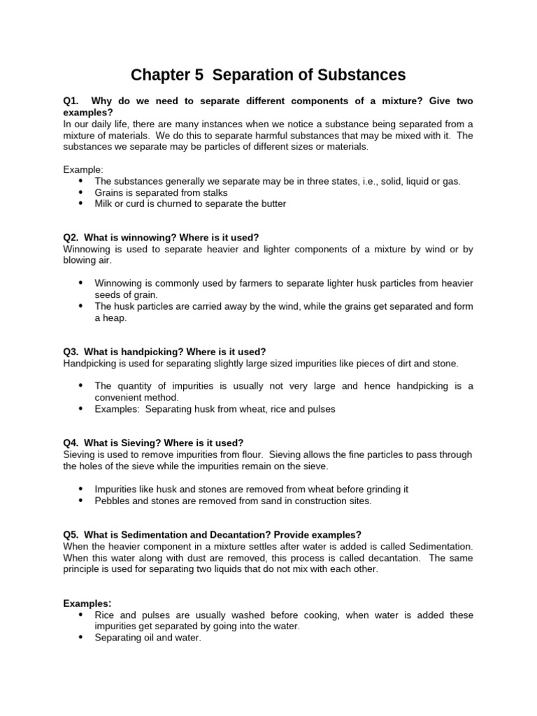 Chapter 5 Separation of Substances | PDF | Water | Filtration
