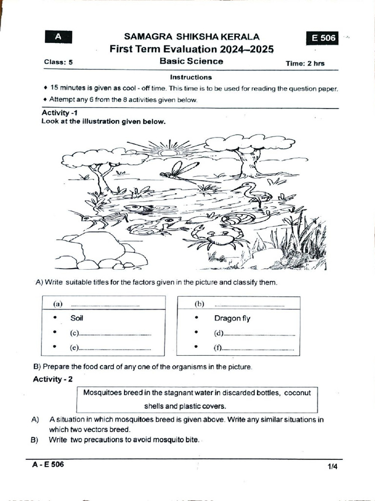 Class 5 First Term Onam Exam 2024 Basic Science Question Paper EM | PDF