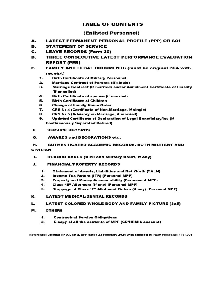 Military Personnel File Requirements | PDF