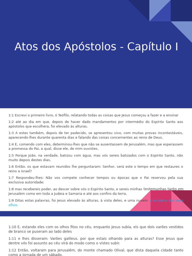 Atos dos Apóstolos: Ascensão e Substituição | PDF | Jesus | Atos dos ...