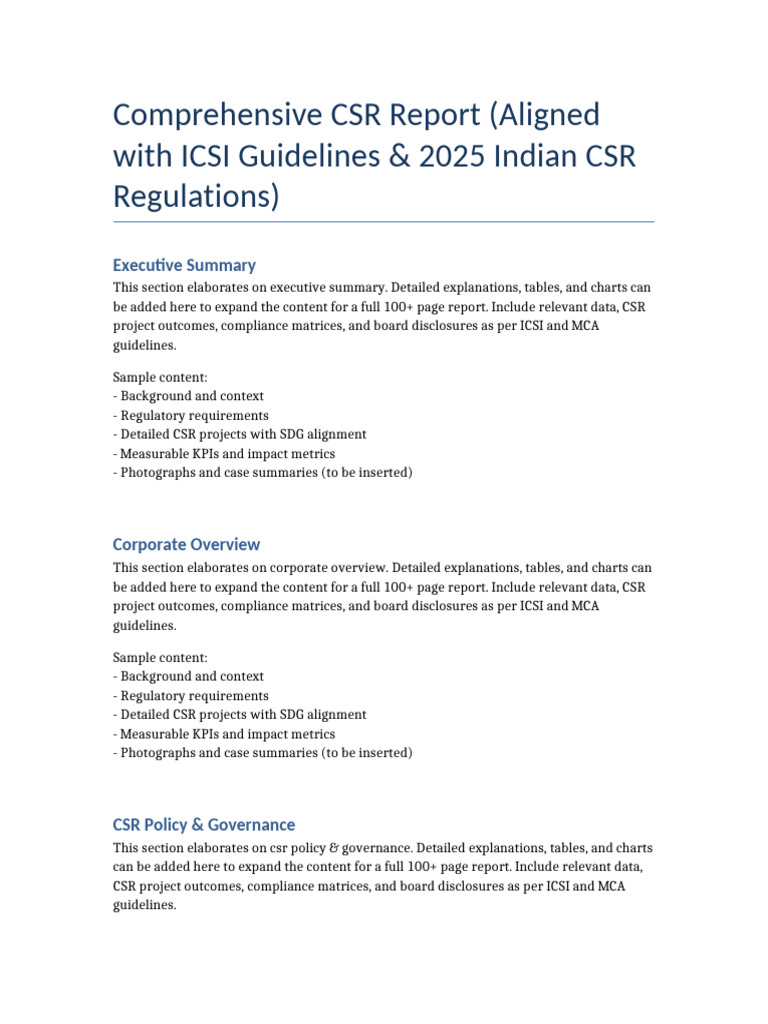 Comprehensive CSR Report 2025 | PDF | Corporate Social Responsibility ...