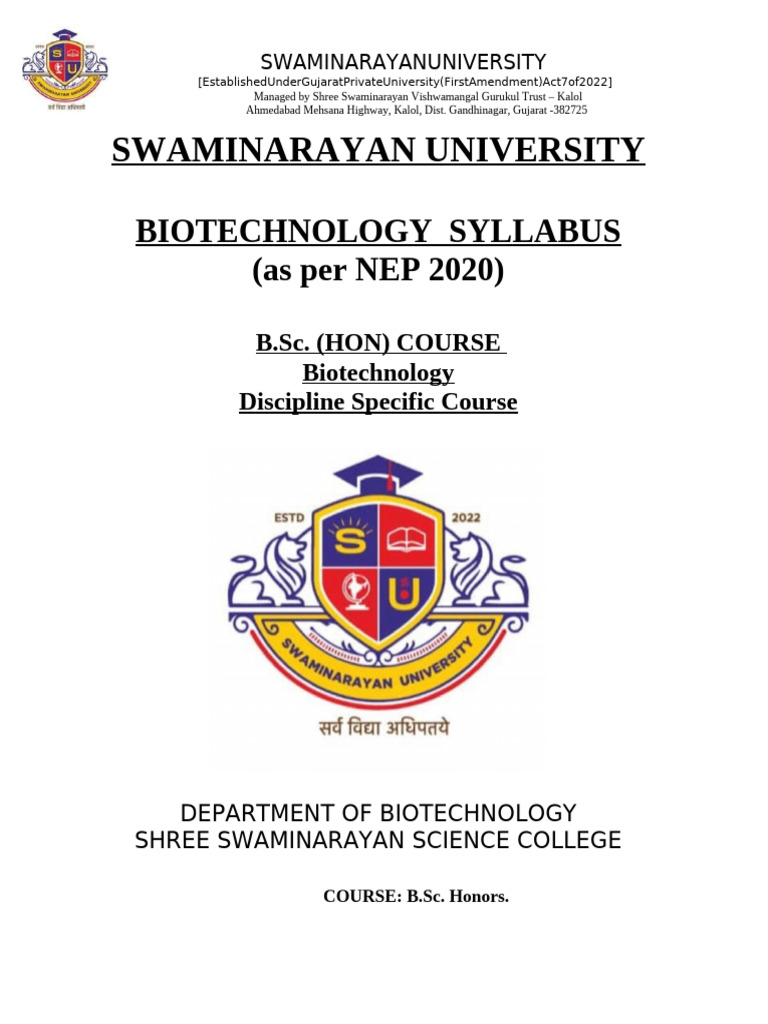 B.Sc. Biotechnology Syllabus NEP 2020 | PDF | Cell (Biology ...