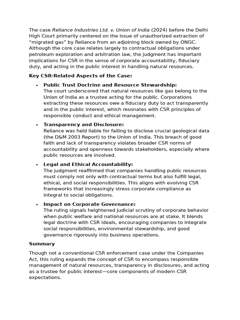 Reliance Industries and CSR Accountability | PDF | Corporate Social ...