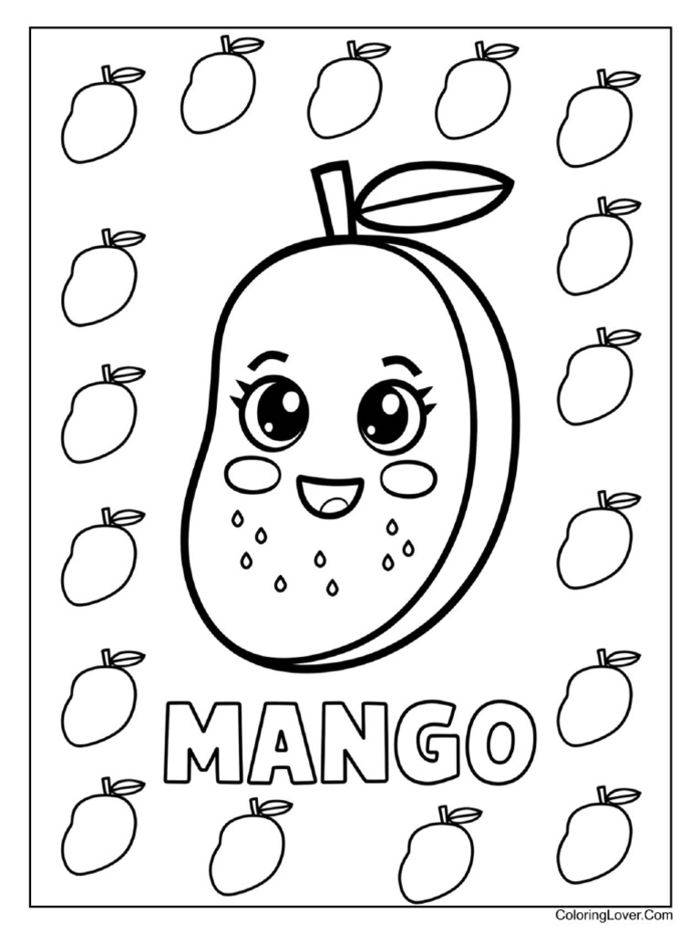 Playful Mango Coloring Sheet For Kids To Color | PDF